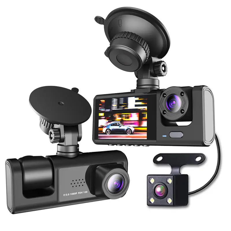Yikoo Car DVR 2.0 Inch Screen 3 channels Front Inside and Rear Vehicle Video Recorder Dash Cam with wifi and G-sensor