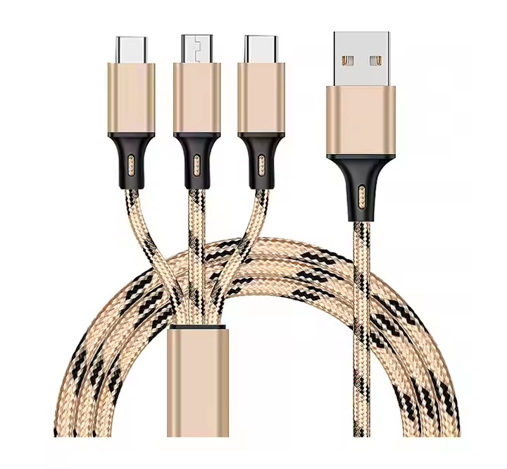 Factory Price High Quality Android Mobile Phone Nylon Multi Charger Light Micro Type C 3 In 1 Usb Charging Cable