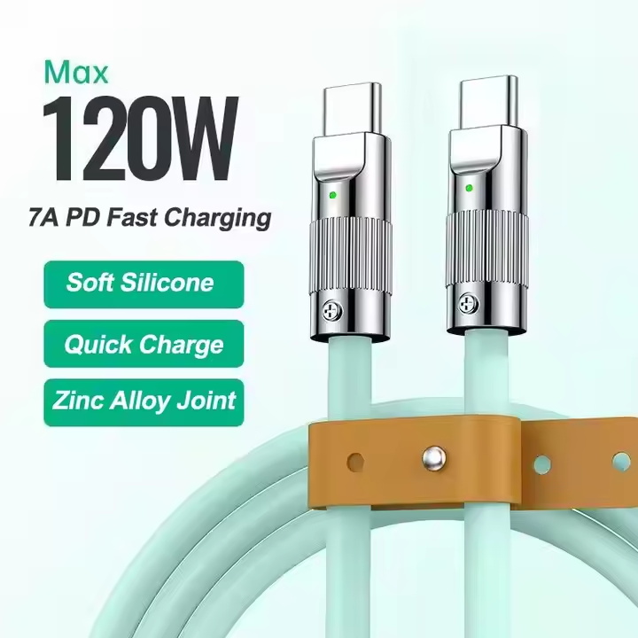 Hot Selling Silicone 120W 6A Super Fast Charger Usb C To Usb C Usb Type C Cable Fast Charging For iPhone 15 Android Phone