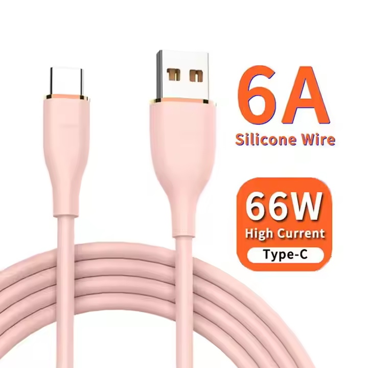 High Speed Data Charging Cables 6A 66w Type C Fast Liquid Silicone Cable For Samsung Iphone 15 Charge Usb Cable