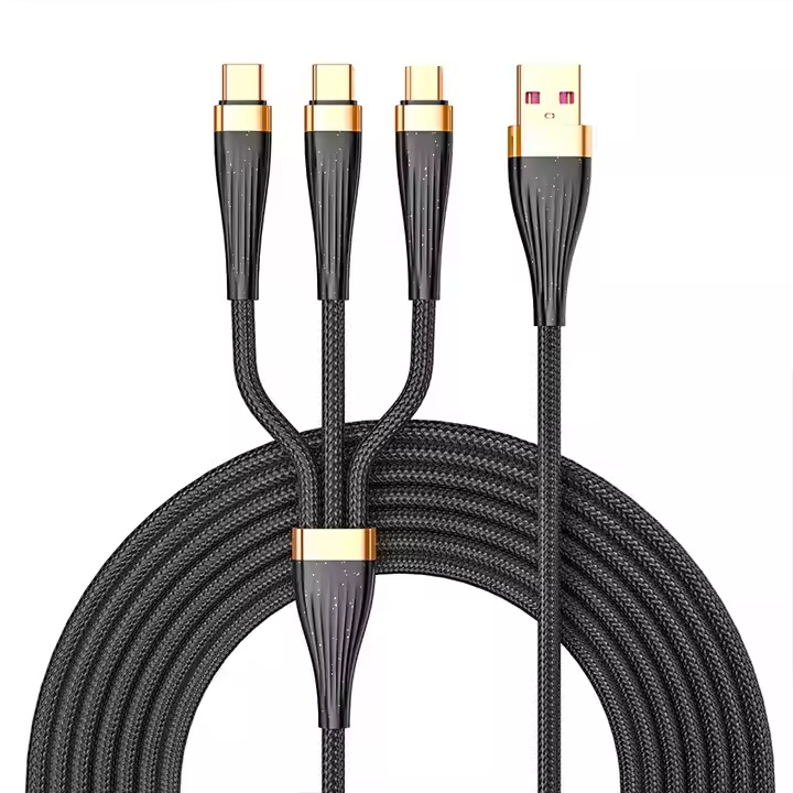 Factory Direct 6A 3 In 1 Super Fast Charging Cable 66w 120W Usb Cable Mobile Phone Data Cable Gold-plated 3 in 1 Kable Data