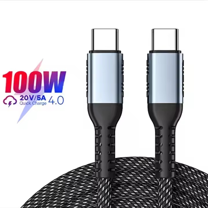100W USB C to C Cable 5A E-mark Quick Charging Data Cable Type C Nylon Braided Cord Fast PD Charging For MacBook Laptop Cable