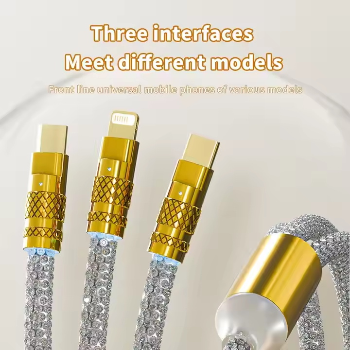 New Arrival 3 In 1 Usb Charger Cable Diamond Head Type C Cable Fast Charging For Phone Charger Usb Data Cable