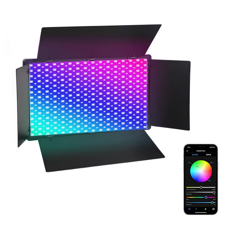 ODM APP Control RGBW Video Light Barn Door Shield Battery Powered 40W 2700-6500K RGB Studio Video Light