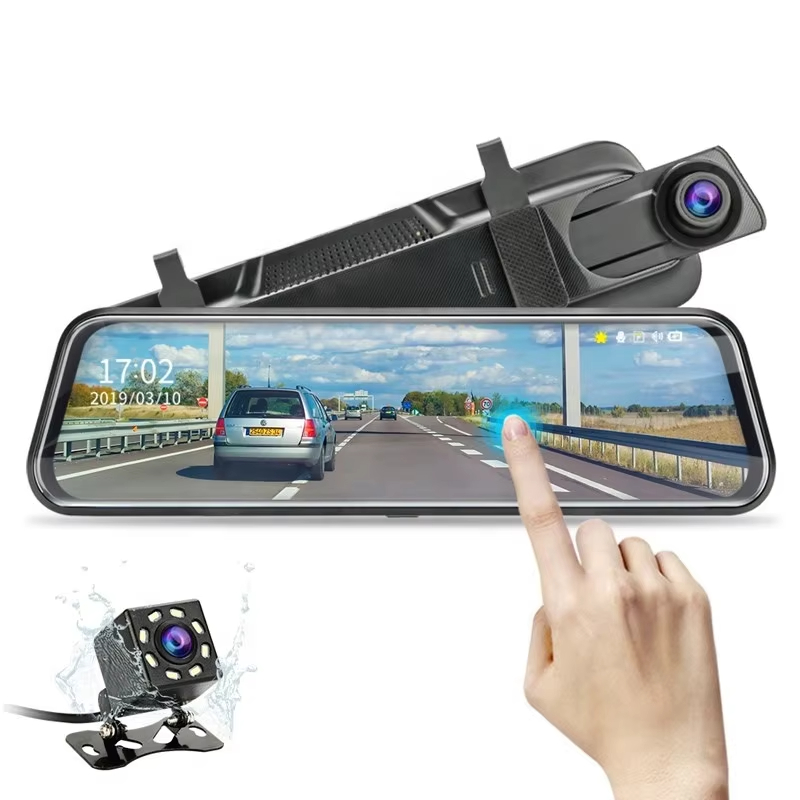 Dual camera Hd 1080P 10 inch IPS touch screen Hisilicon 3355 rearview mirror car dvr