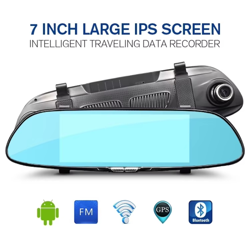 FHD 1080P dual camera 7 inch rearview mirror navigation android wifi rearview mirror with gps blue tooth camera