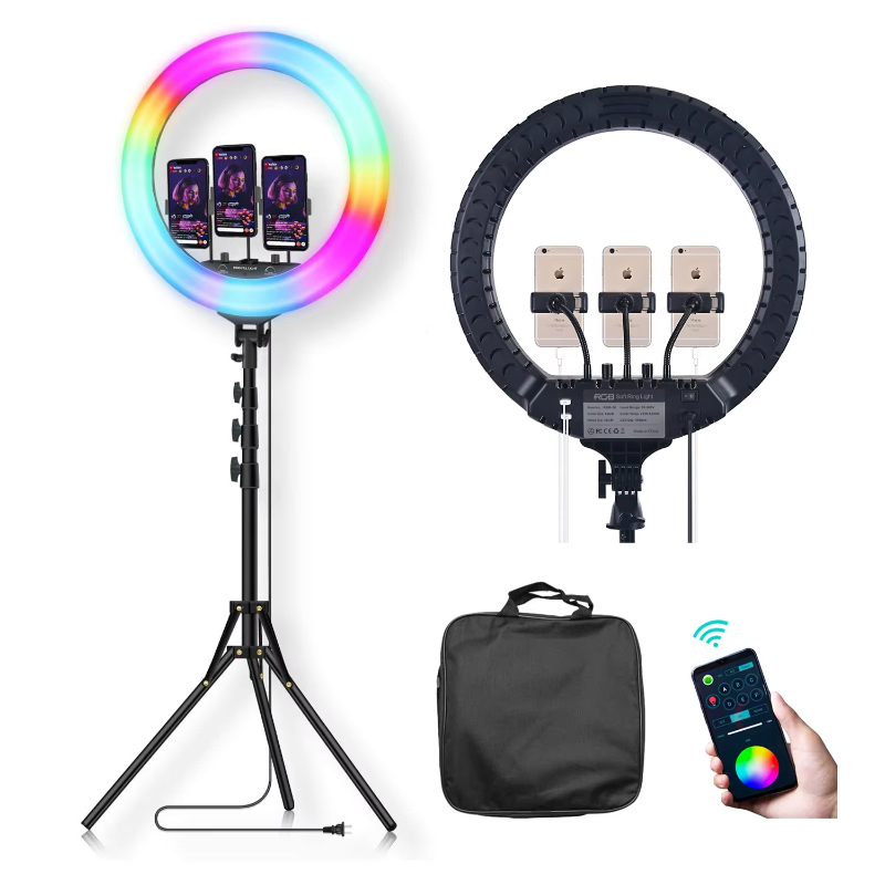Tianmei Professional 36_45_54cm 14_18_21 inch RGB Ring Light Lamp 45W App Control HSI RGB Color Led Ring Light with Tripod
