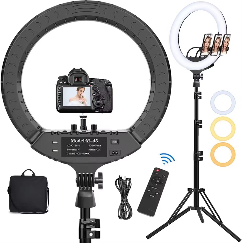 Tianmei Original Design Rl-18 Rl-21 18 21 Inch Ring Light 45cm 54cm Led Ringlight 2.1m Tripod Stand Remote