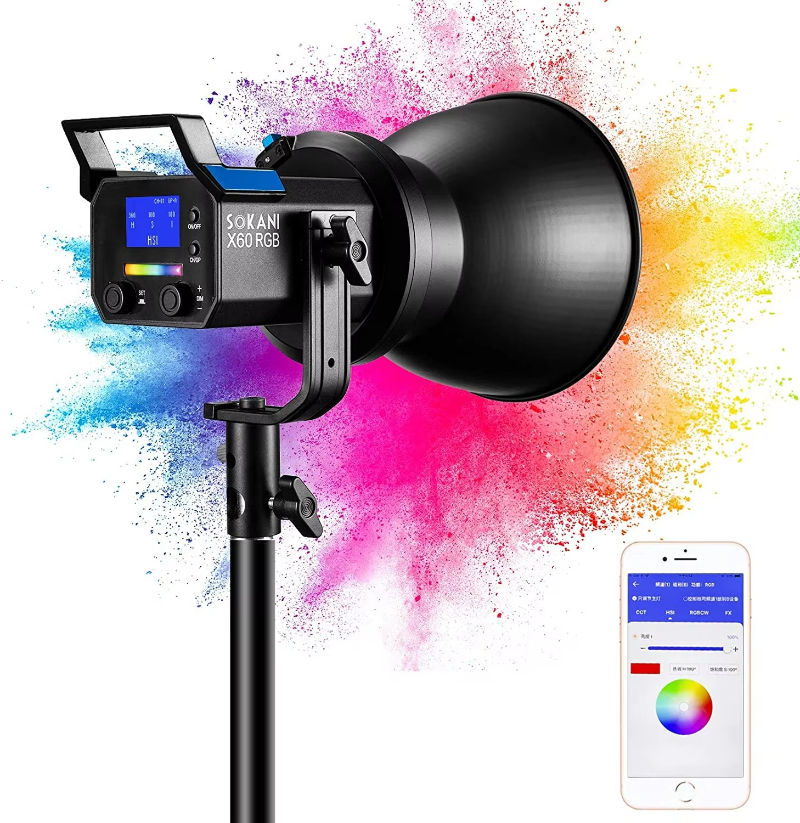 Outdoor LED studio light kit sokani X60 80W 2800k-10000K CRI96+ TLCI 95 Bi-Color RGB Video Photographic Lighting Equipment