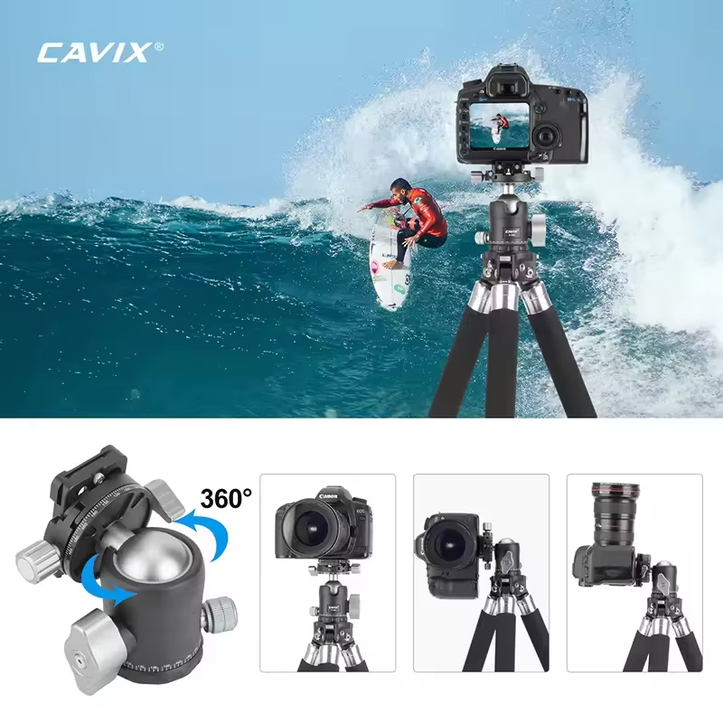 2024 Adjustable folding portable carbon fiber camera tripod Low gravity ball carbon fiber tripod mount camera