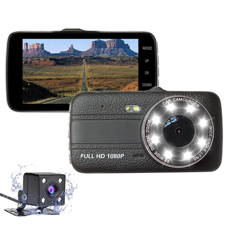 Yikoo OEM Dash Cam Full HD 4.0 Inch IPS Dvr Dual Cams With Night Vision 120 Degree Car Dvr Camera