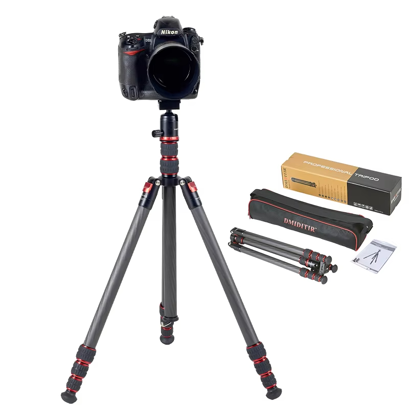 High Quality Carbon Fiber Foot Tube Aluminum Camera Pan 360 shooting Tripod Stand For Smartphone And Camera DMIDITIR T555