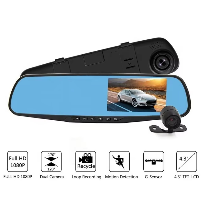 Yikoo OEM Espejo Retrovisor Camara 4.3 Inch Full HD 1080P Digital Car Video Recorder Dvr Rearview Mirror Car Camera