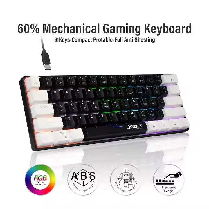 Jedel 68 keys Wired Transparent Mechanical Keyboard 11 modes RGB Light All keys anti-ghost Gaming Keyboard