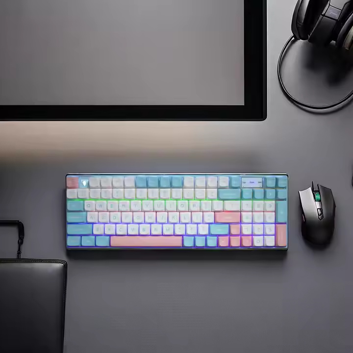 OEM 97-Key Mechanical Gaming Keyboard Transparent Colorful Lighting for Desktop or Laptop Computer English Language Support