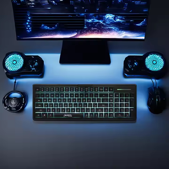 Jedel 101 Keys Wired Lighting Membrane Keyboard with Multimedia Function Blue Lighting For Gaming Accessories