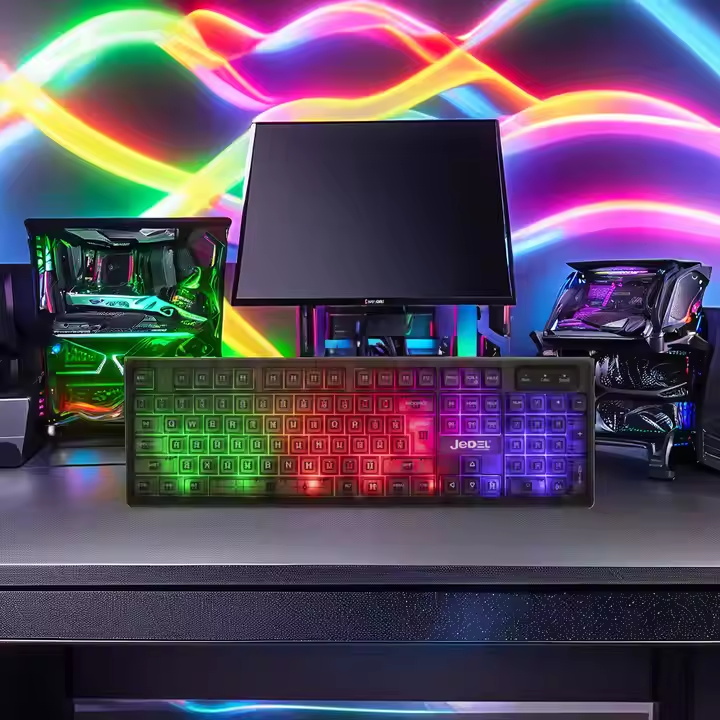 New design RGB backlit gaming keyboard QWERTY 24 mode wireless mechanical keyboard red ABS