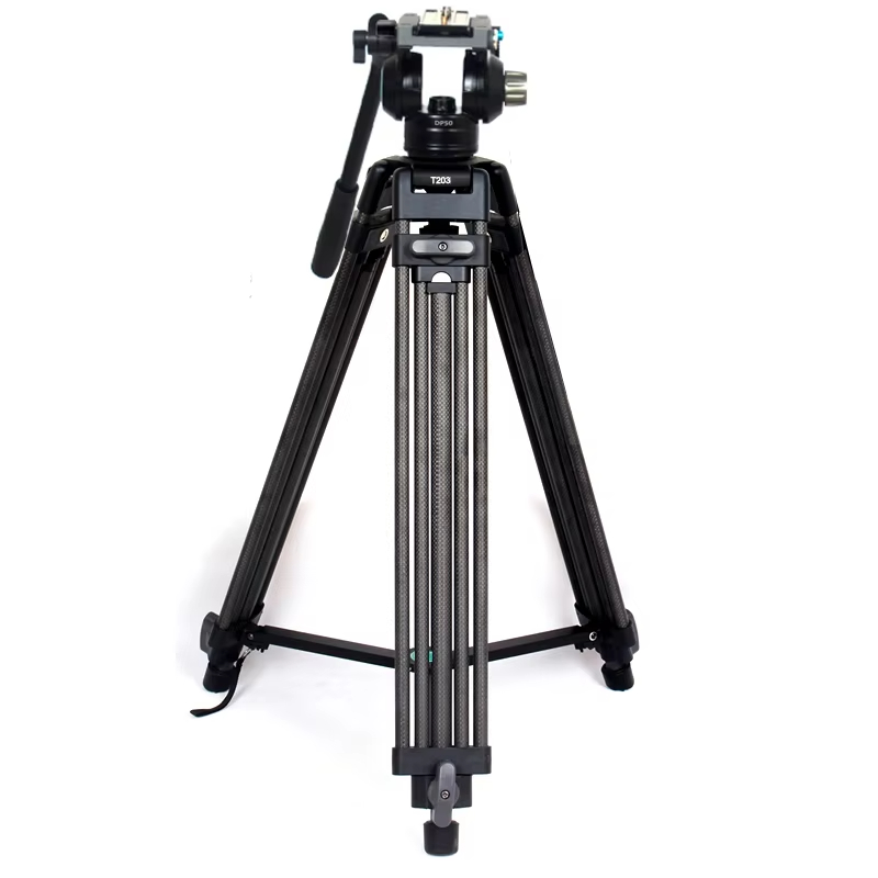Professional carbon fiber tripod Shooting Tripod with Fluid Ball Head for Video Cameras T203+DP50
