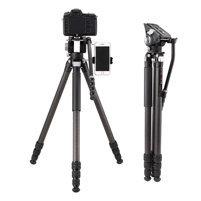 Carbon Fiber Hunting Tripod with Fluid Head Flexible Useful Digital Camera vlogging tripod for projector for shooting T888