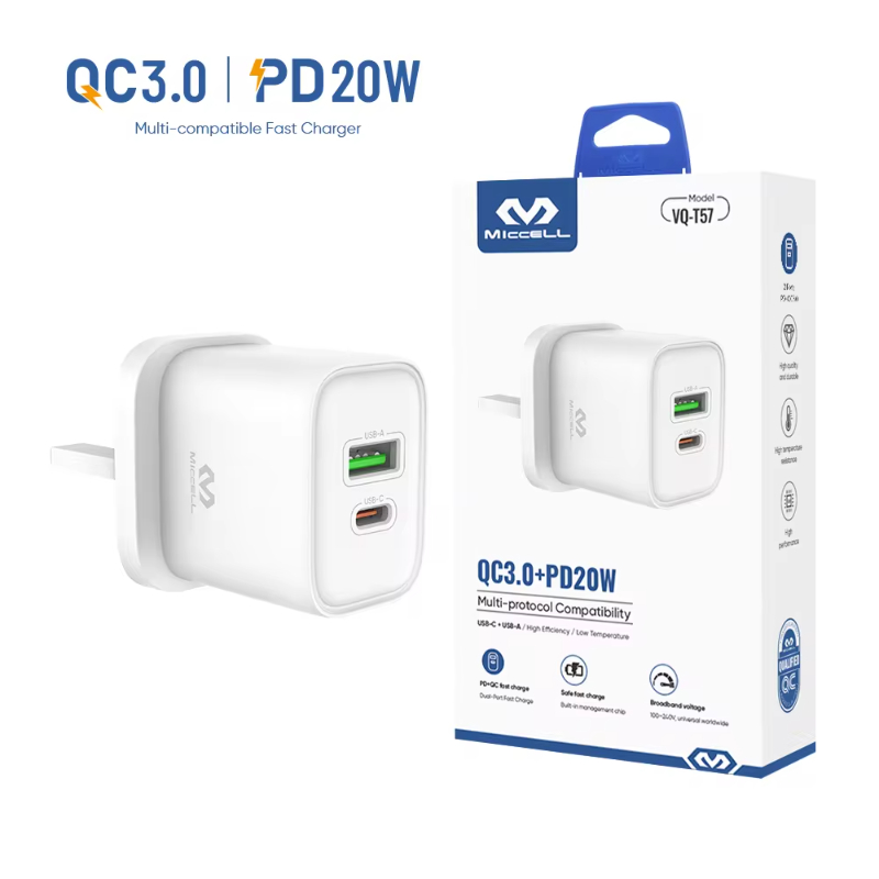 Miccell 20W usb c charger for iphone14 15 pro max power adapter 20 watt wall charger us uk fast charging Cell Phone Charger