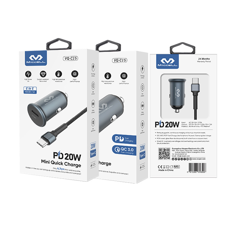 MICCELL 38W car chargers with cable wholesale mobile charge portable mini fast phone usb c PD adapter car charger for iphone