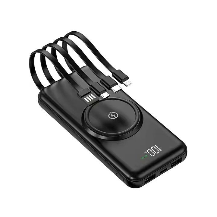 Qi Standard Wireless Power Bank with Built In Cables Wireless Fast Charging PowerBank 10000mAh 20000mAh For Smart Phones