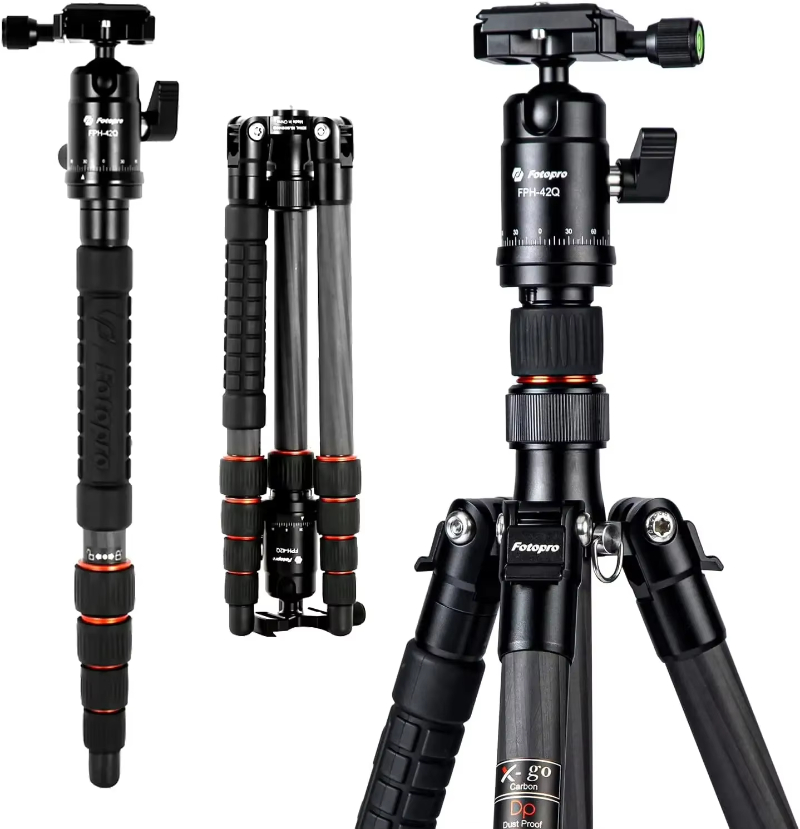 Fotopro Compact Detachable 2-in-1 Monopod With Quick Release Plate 57_ Carbon Fiber Lightweight Travel Tripod For Camera