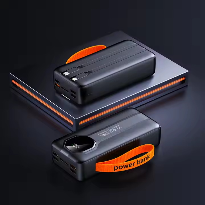 Portable Big Capacity 4USB Type-C Output 30000mAh Power Bank USB C PD20W Fast Charging Built-in cables Power Bank 50000mAh