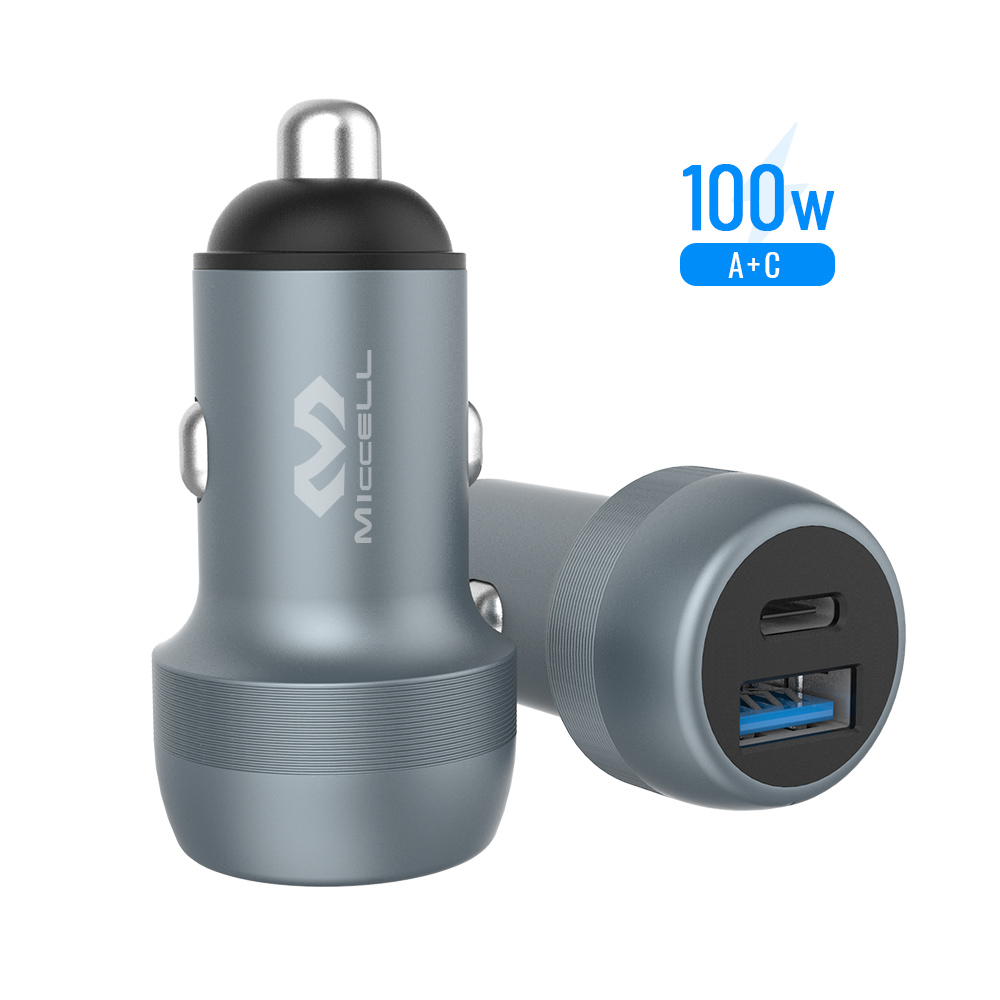 Miccell 100W high power dual usb fast car charger type c and usb QC3.0 100W pd charger for iphone 13 charger mobile phone
