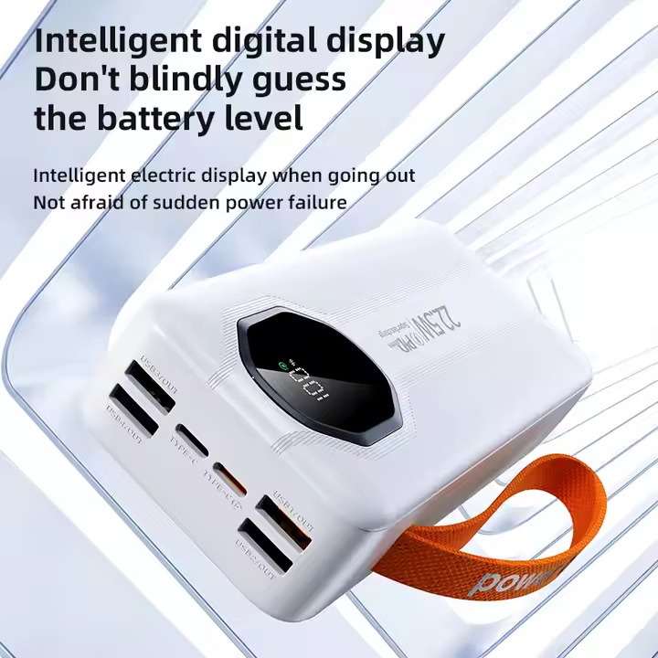Portable Big Capacity 4USB Type-C Output 30000mAh Power Bank USB C PD20W Fast Charging Built-in cables Power Bank 50000mAh