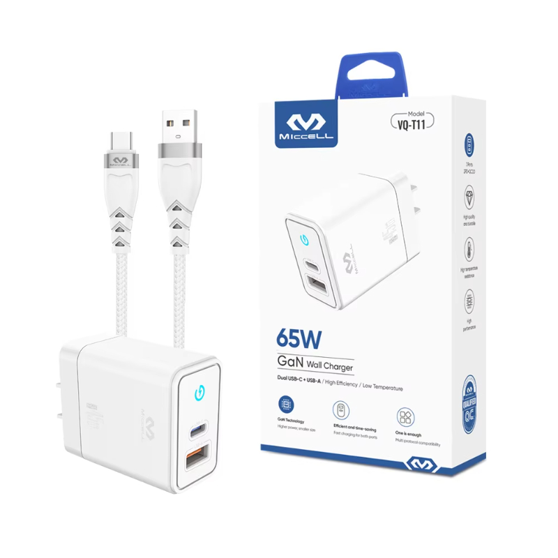 Miccell GaN charger PD Fast Charging Power Adapter GaN Charge 65W usb c charger CE FCC RoHS CB certified multifunction chargers