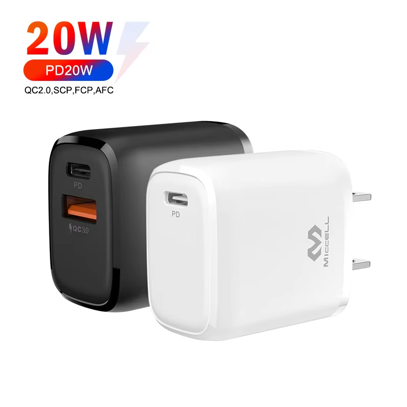 Miccell mobile phone charger pd 20w travel wall charger adapter for iphone usb type c fast charging for pd charger