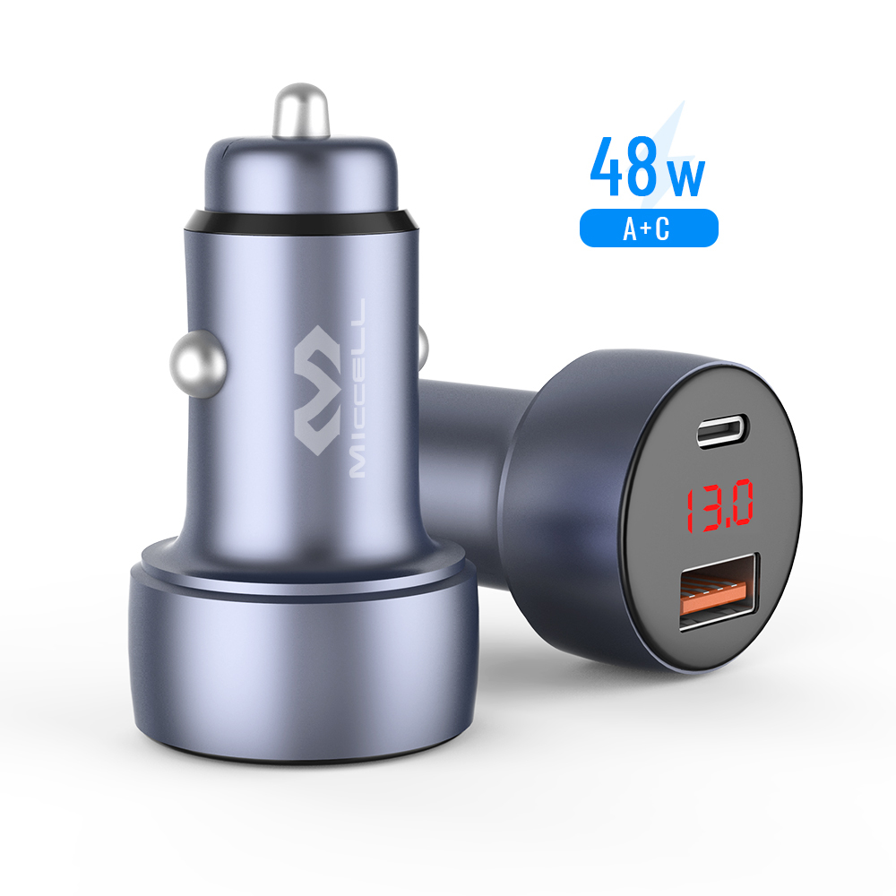 Miccell PD 48W charging usb type c fast charger Aluminum alloy usb c car charger APP2. 4 QC AFC FCP SCP  VOC DASH car charger