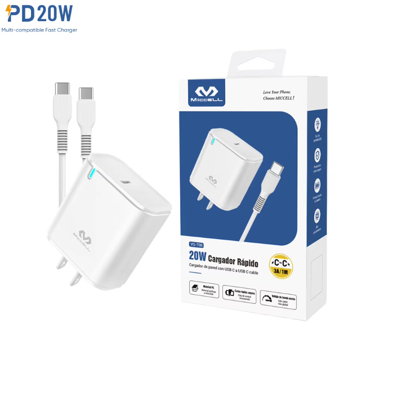 Miccell Portable Mobile Phone Wall Adapter Charger us plug type-c fast charger for iphone mobile phone wall charger