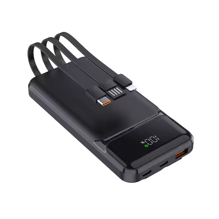 Type C 22.5W PD20W Power Banks with cables mirror LCD screen display 10000mAh 20000mah mobile charger for phone