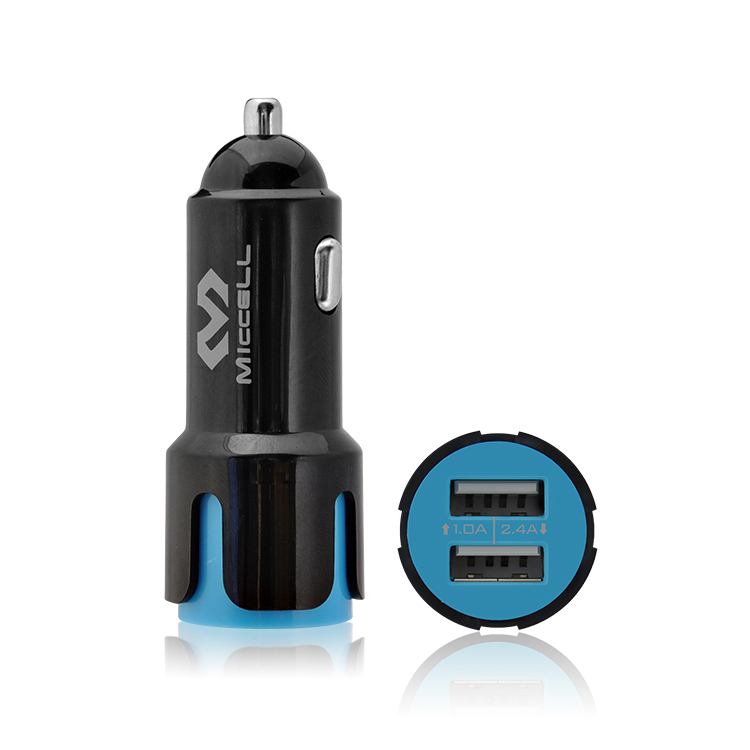 MICCELL usb car charger adapter 2-port abs dual usb ev car charger 5v 2.4a fast charging 2 usb ports car charger with cable