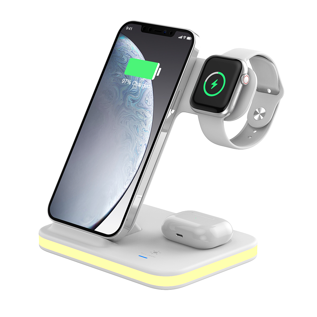 Multi 4 in 1 fast wireless charger station stand 15w fast charging  holder led light smart 4 in 1 wireless charger for iphone