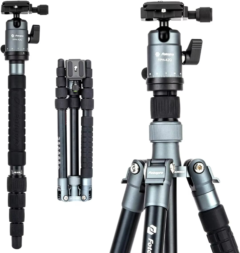 Fotopro Tripod for Camera Camcorder Compact Travel Tripod Stand Aluminum Tripod and Monopod for DSLR Camera