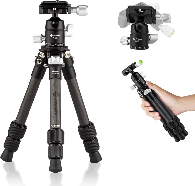 Lightweight Compact Travel Tripod with 360 Degree Ball Head QR Plate for Camera Camcorder Fotopro Mini Carbon Fiber Tripod