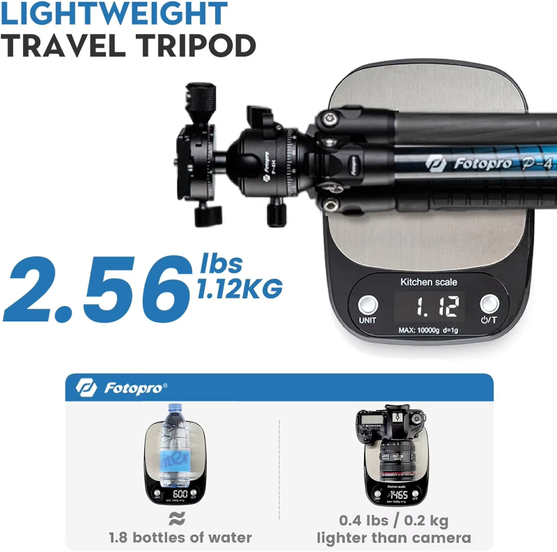 Ultra Stable Lightweight Professional Travel Tripod with 360 Ball Head and Arca Swiss QR Plate for Camera Carbon Fiber Tripod