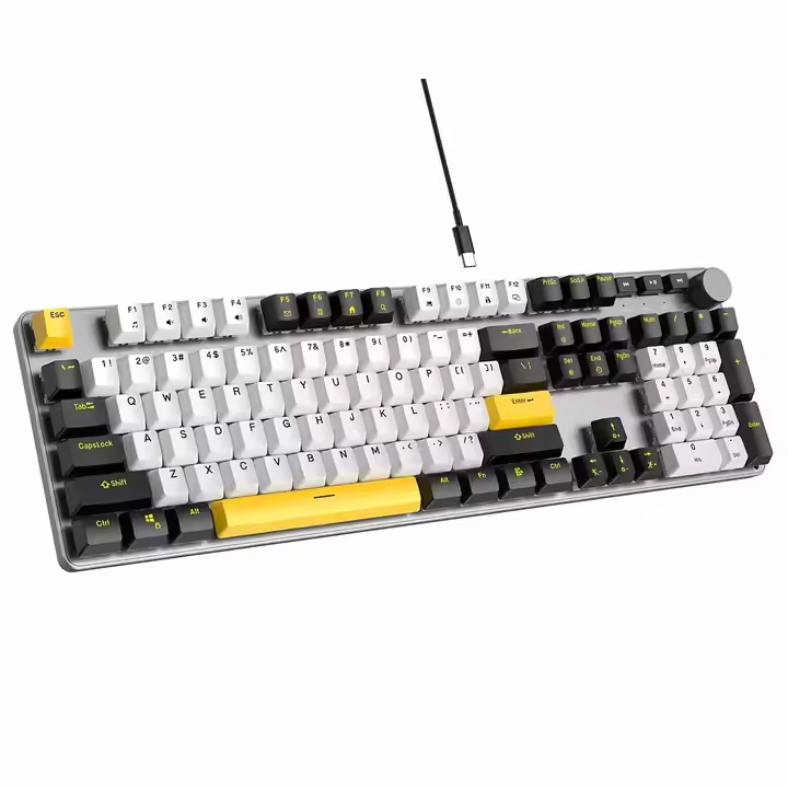 Full Sized 107 Keys Mechanical Keyboard with Knob Rainbow Backlit Red Switch Anti-Ghosting PC Computer Wired Gaming Keyboard