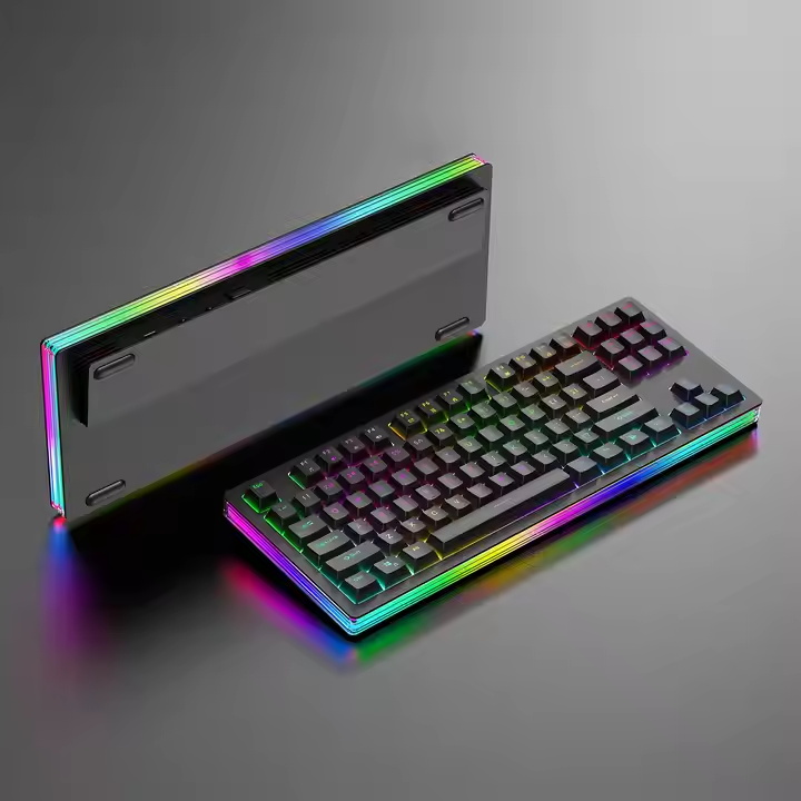 New Metal 75% Mechanical Keyboard Green Switch PBT keycaps Hot Swappable 87 Keys Wired RGB Backlit Gaming Keyboard for Gamer
