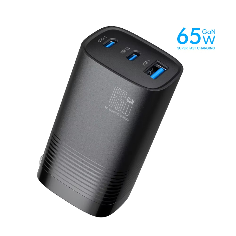 Veaqee Portable 65W mobile phone wall charger 3 port usb-c CE_FCC_ROHS QC3.0 65W GaN Laptop Charger type c PD wall charger