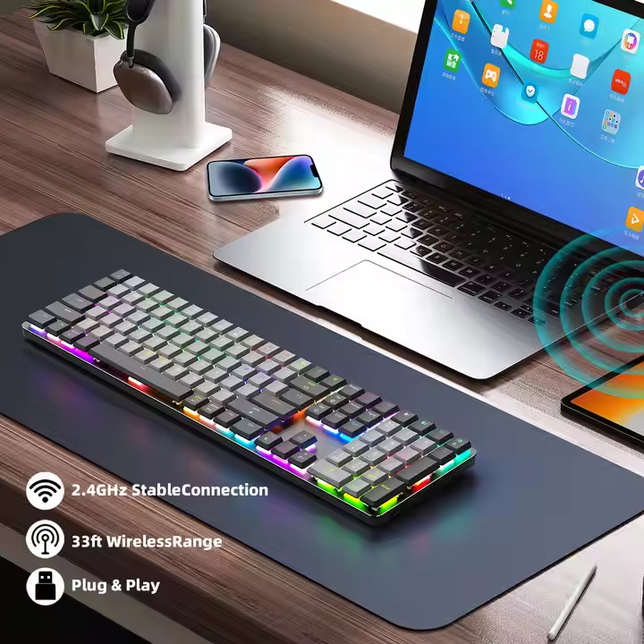 Wireless Programmable Aluminum Frame Low Profile Mechanical Keyboard Gaming RGB Backlit Computer Silent Mechanical Keyboard
