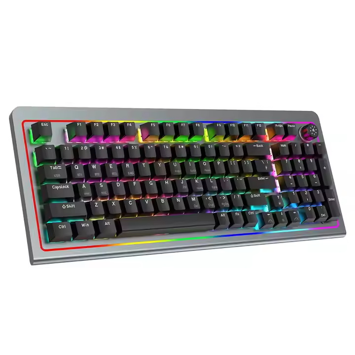 Custom 96 Keys 96% Aluminum Gaming Keyboard with Knob Linear Green Switch Programmable RGB Tri-mode Wireless Mechanical Keyboard