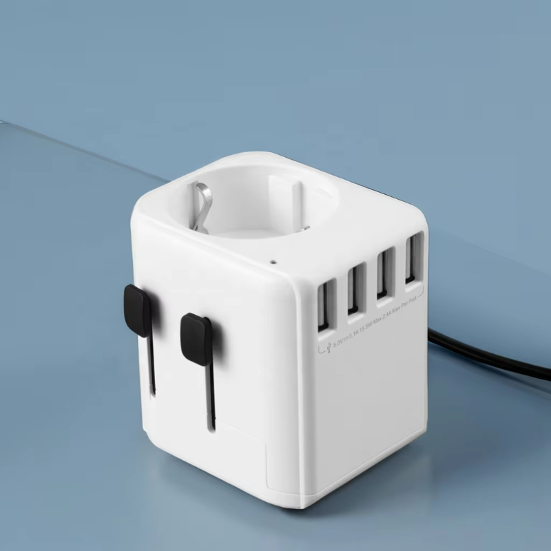 European Type C_E_F to World Travel Plug Adapter with 4 USB Charger Ports Electrical Socket Adaptor