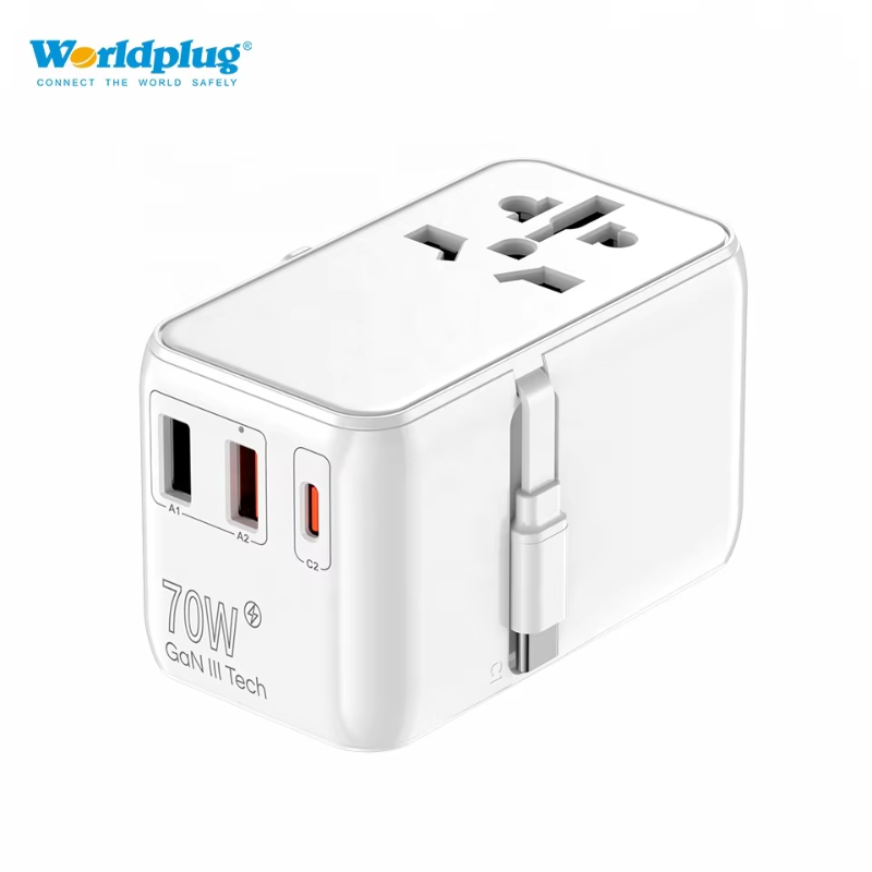 Worldplug 70W Fast Charger Universal Travel Plug Adapter with Type C Power Cable International & Worldwide Universal Sockets