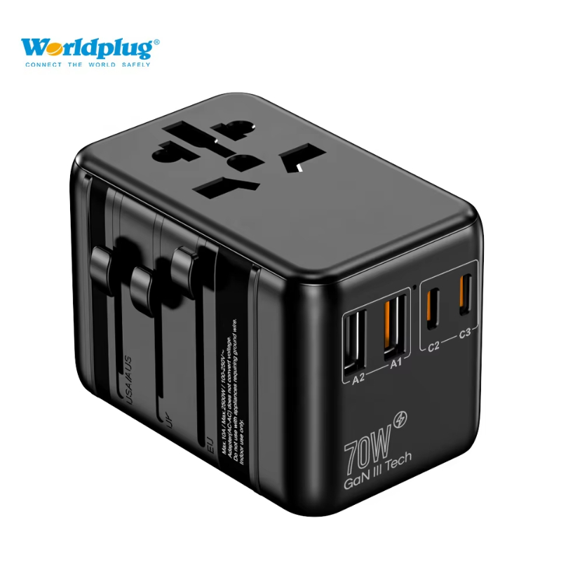 Worldplug 70W Type C Multi Ports Fast Charge Worldwide Power Adapters Universal USB Travel Adapter Charger