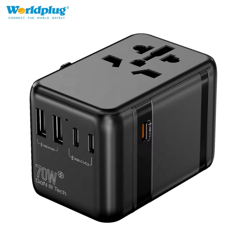 Worldplug All-in One Universal Power Adaptor International Worldwide Travel Adapter Built-in Retractable Cable