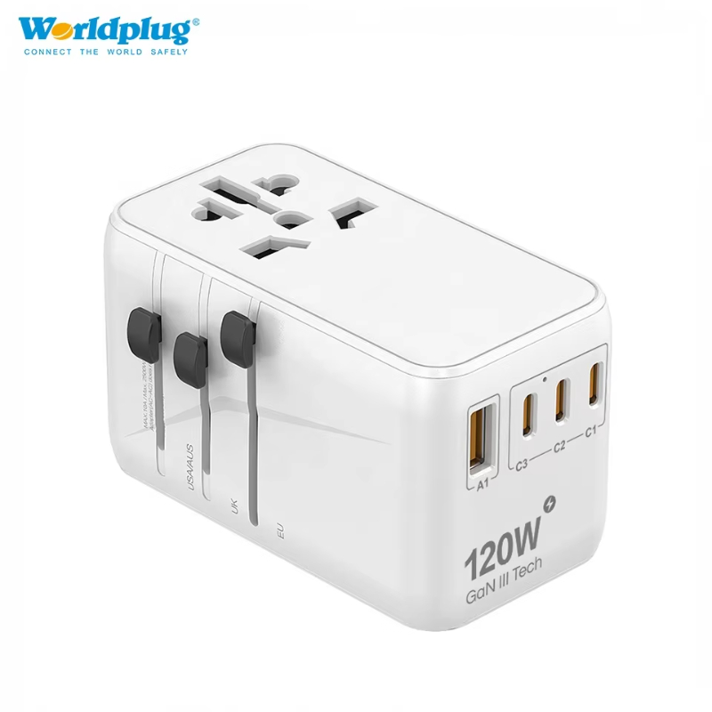 Worldplug Custom Logo Multi Plug GaN 120W Fast Charging Worldwide Travel Charger Adapter